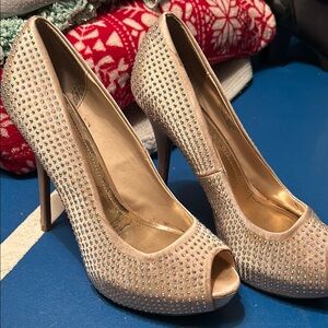 Elegant Beige Studded High Heels